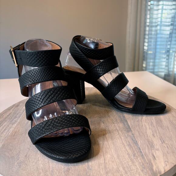 Vionic Blaire Block Heel Sandals Black Snake Embossed Leather Women’s Size 9.5 - Picture 1 of 12